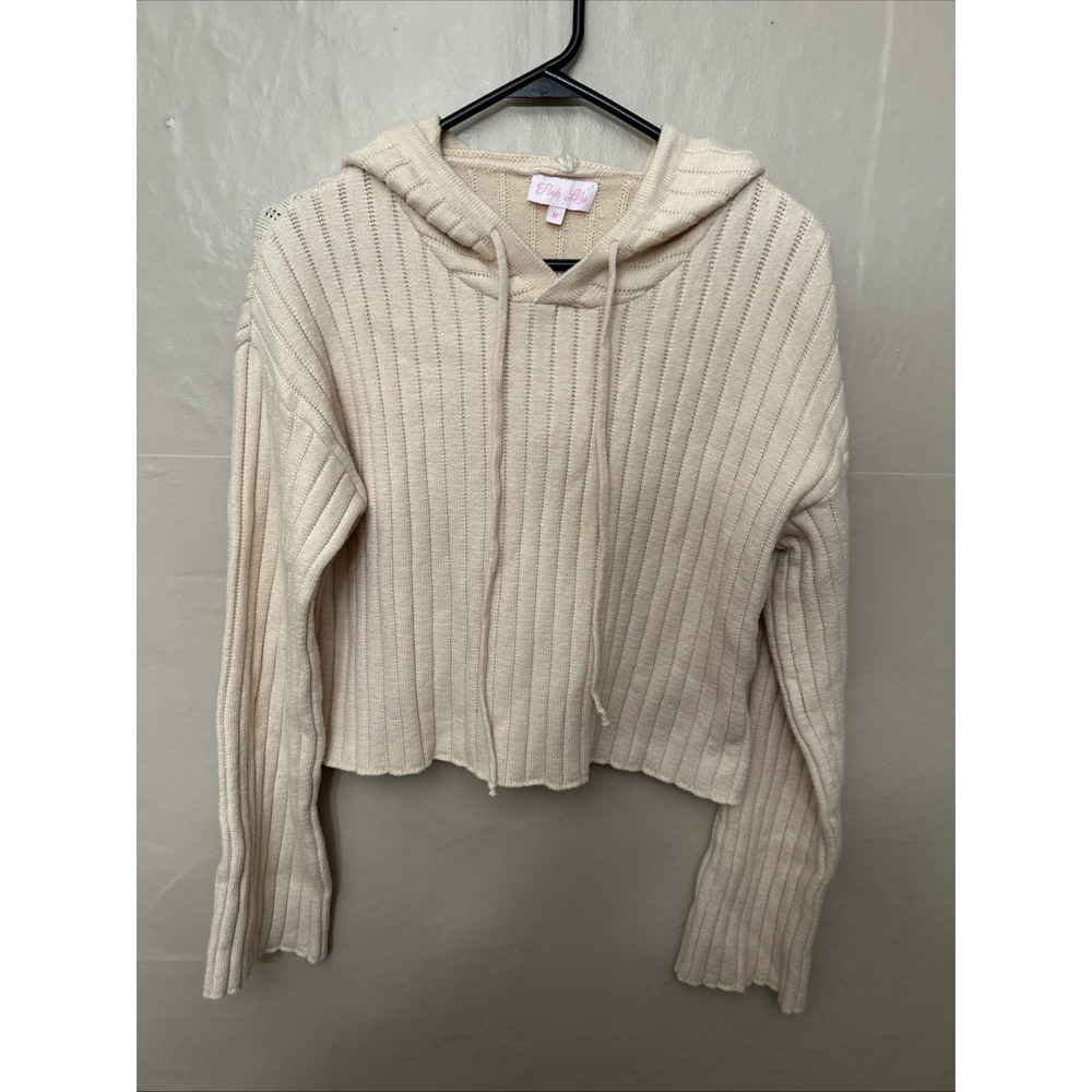 Pink Lily Medium Cream Cable Knit Cropped‎ Hoodie Pants Set
